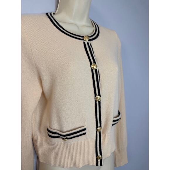 J. Crew Cashmere Sweater Lady Jacket Cardigan with Contrast Trim Sz M Cream - Picture 15 of 16